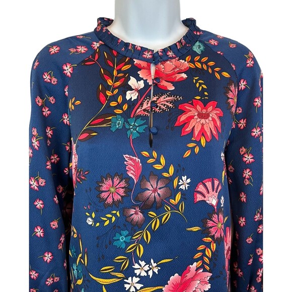 LOFT Petites Dress  Women's Size SP  Blue Wild Flower Print Long Sleeve Shift - Picture 5 of 11